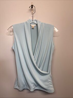 Banana Republic Light Blue Sleeveless Drape Front Blouse
